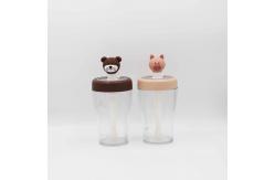 China 430ml Portable Reusable Tritan Straw Juice Water Bottle With Cartoon Lid supplier
