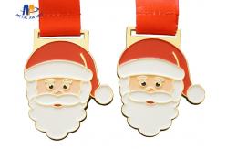 China Santa Claus And Christmas Metal Stock Medals With Enamel And Sublimated Ribbon supplier
