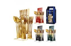 China ODM Stainless Steel Silverware Set 24 Piece Cutlery Set With Storage Rack supplier