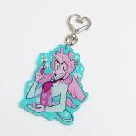 Custom high quality opaque acrylic double epoxy keychain charm with silver glitters