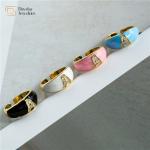 Colorful Enamel Diamond Letter Rings , Alphabet Zircon Gold Plated Chunky Rings for sale