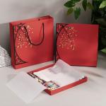 Elegant Red Rigid Gift Box with Matching Handle Bag Traditional Floral Packaging Set for sale