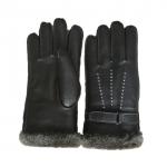 Winter Lamb Fur Lined Mens Soft Leather Gloves With Belt Plain Style for sale