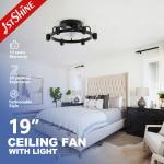 Bedroom Industrial Easy To Install Flush Mount Ceiling Fan With Light for sale