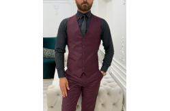China Burgundy Slim Fit Tuxedo Three Piece Suit 65% Polyester 32% Viscone 3% Lycra supplier