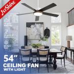 OEM LED Ceiling Fan 54 Inch 6 Speeds Remote Control Dimmable Light 3 Color Options for sale