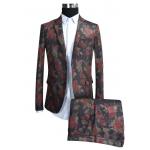 Dk Red Printed Suits For Mens Breathable Tuxedo Formal Adults Two Buttons for sale