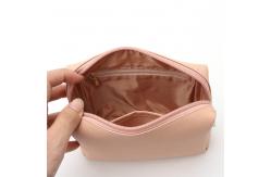 China Pink Travel Cosmetic Makeup Bags PU Leather With Gold Metal Zipper supplier