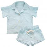 Customized Kids Button Down Top Drawstring Shorts Slim Fit 2 PCS Lounge Wear Summer Daily Dressing for sale