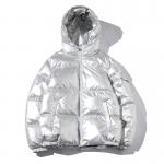 Metallic Hooded Bubble Jacket Full Zip Down Streetwear Puffer Jacket Anti Shrink for sale