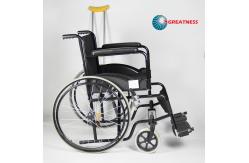 China Solid Castor Folding Steel Wheelchair With Black Powder Coating Frame supplier
