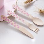 Biodegradable Didposable 160mm Wooden Cutlery Utensil Dot Baby Pink Spoon for sale