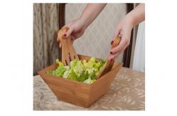 China Organic Square Kitchen Bamboo Salad Bowl Set with Two Servers supplier