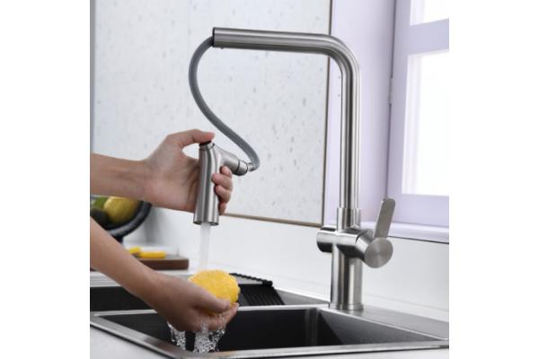 High Arc Angled Spout Kitchen Bar Faucets CUPC Hose DC6V