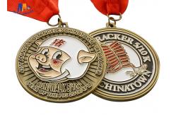 China 5K Running Race Medal With Pig Relief Antique Gold Plating Both Side Design supplier