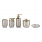 Glass Bathroom Accessories Round Shape With Mercury Gold Hand Wash Dispenser Soap Dish For Shower for sale