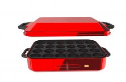 China 1200W Red Electric Takoyaki Pan With Removable Plate And Metal Top Cover supplier