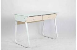 China Metal Frame Modern Glass Office Desk Adjustable Base With 2 Wooden Drawers supplier