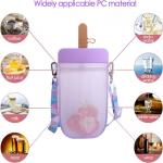 300ml Plastic Cute Water Bottle Multicolor With Straw
