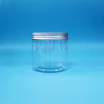 Clear Round Wide Mouth Cylinder PET Plastic Candy Food Cookie Jar Aluminum Cap for sale