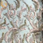 Eco Friendly Luxury Lace Fabric / Custom Embroidered Lace With Sequins for sale