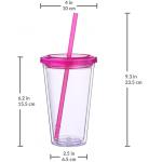 450ML Transparent Double Wall Plastic Drinking Tumblers Beverage Cup With Straw And Lid