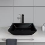 Washroom Matt Black Basin Square Vessel Sink 400mm Tempered Glass for sale