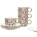 Ceramic Sauce Dish Tea Cup Pottery Ceramic Stacking Coffee Cups And Saucers With Gold Handle for sale