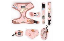 China Polyester Leopard Print Pet Harness Sets Logo Adjustable Collar Leash Mesh Dog Harness supplier