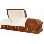 China Custom Solid Wood Coffins , Luxury Burial Casket With Almond Velvet Interior for sale