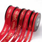 Red Double Face Satin Grosgrain Printed Ribbon Christmas Packaging Gift for sale