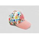 Girls Pink Embroidered Baseball Caps With Flowers Printing And 3D Embroidery for sale