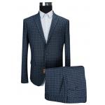 Work Mens 2 Piece Suit , Custom Made Tailored Suits Dark Blue Check for sale