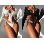 Sexy Three Pieces Bikini Durable Swimming Pool Swimwear For Women Pure Color Nylon Fabric Comfortable for sale