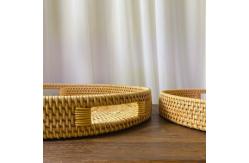 China Multifunction Hand Woven Rattan Round Serving Tray Serving Basket With Cut supplier