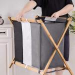 Breathable Moistureproof 3 Bin Laundry Hamper Bamboo Frame Washable Lightweight