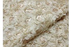 China Romantic Champagne Rosette Sequin Lace Fabric , Nylon Bridal Mesh Fabric supplier