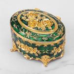8.9x5.9cm Gold Green Rose Enamel Oval Metal Jewelry Storage Organizer Box with Zinc Alloy Material for sale
