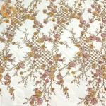 3D Beaded Sequined Embroidery Lace Fabric Gold Thread Sewing Pattern for sale