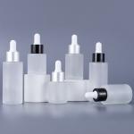 Glass Cosmetic Containers Flat Shoulder Frosted Cosmetic Serum Dropper Bottle for sale