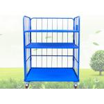 Blue Warehouse Cages On Wheels / Stackable Storage Cages With Shelves for sale