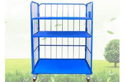 China Blue Warehouse Cages On Wheels / Stackable Storage Cages With Shelves supplier