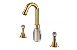 China Deck Mounted Gold Widespread Bathroom Faucet 3 Hole 2 Handle Solid Brass supplier