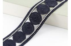 China Custom Ribbon Black Embroidered Lace Trim With Rhinestone / Embroidered Bridal Lace supplier