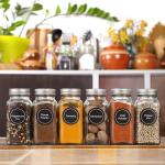 24 Pcs 4oz Glass Square Spice Jars Containers With Spice Labels