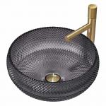 Italian Design Crystal Glass Vessel Basins Transparent Black Color Countertop for sale