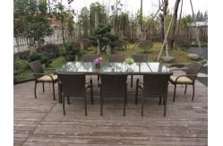 China Dark Brown Rattan Garden Dining Sets With Table And 8pcs Arms Chair supplier