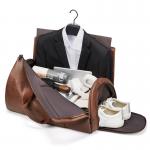 Outdoor PU Leather Travel Duffle Bag Brown With Separate Shoe Compartment for sale