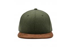 China Two Tone Army Green Melton Wool Snapback Hat With Suede Brim supplier