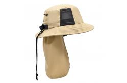 China Custom Logo Fisherman Bucket Hat 100% Poylester With Scarf Protection On Sun supplier